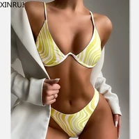underwired bikini women v bar swimsuit female striped print swimwear 2021 sexy bikini set bather bathing suits summer beach wear