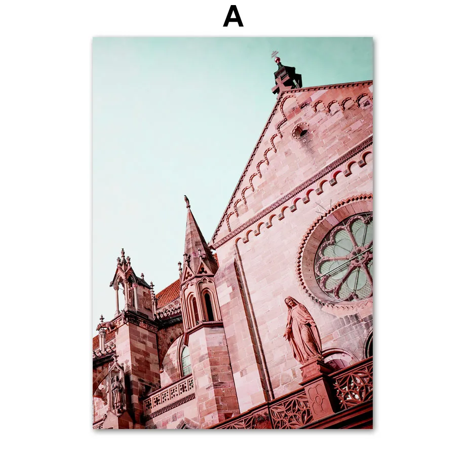 Розовый Морской церкви неоновый светильник набор городская улица Nordic печать