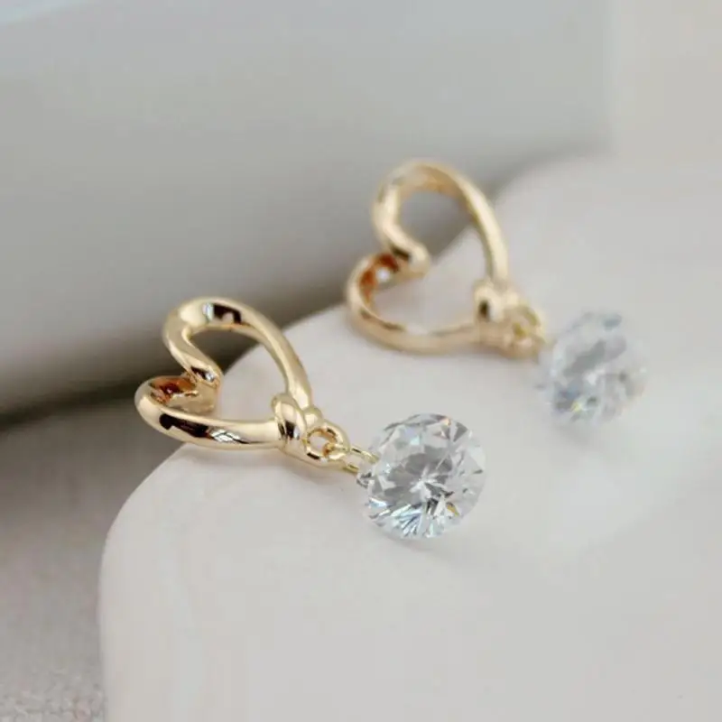 Simple New Design Women's Cute Love Heart Crystal Zircon Dangle Ear Pins Drop Earrings Dangles For Women Wedding Party Gift | Украшения