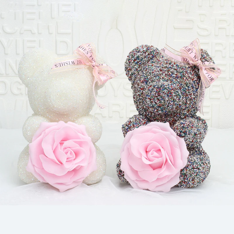 Стразы пенопластовый Медведь с розой Остина цветок мыла для подарка на День