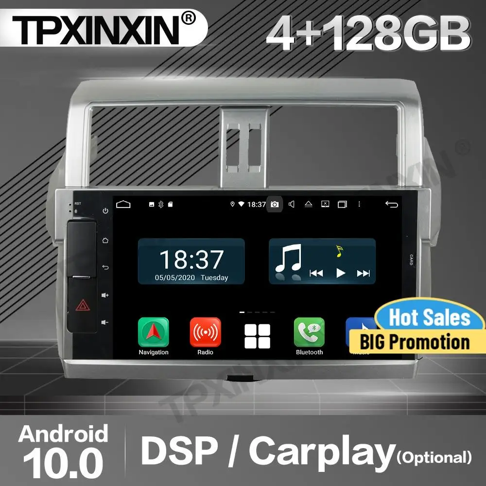 

Автомобильный радиоприемник 4 + 128G Carplay, 2 Din, стереоприемник Android для Toyota Prado 2014, 2015, GPS-навигатор, плеер, аудиомагнитофон, головное устройство