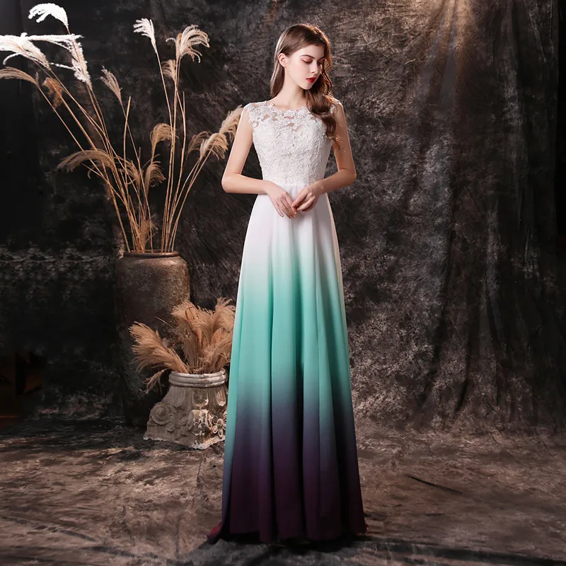 

2020 new gradient evening dress backless lace Stretch Chiffon