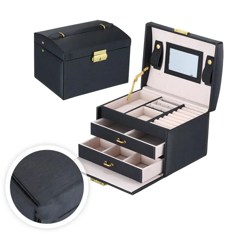 

Шкатулка для драгоценностей, в Корейском стиле, кожаная, однотонная, с замком, для сережек, 1 шт., многослойный Чехол