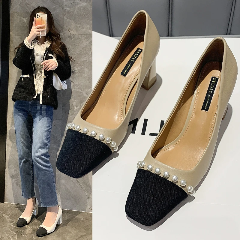 

Women's High Heels Korean Fashion Square Toe Color Matching Stilettos