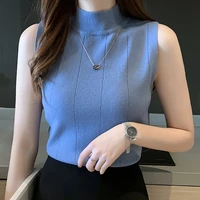 womens tank tops soft knitted half turtleneck vest ladies sexy slim female sleeveless sweater casual tops for women summer 2021
