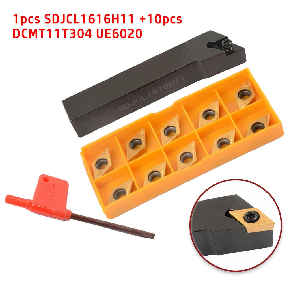

SDJCL1616H11 +1box DCMT11T304 UE6020 16x100mm External Lathe Turning Tool Holder External Lathe Turning Tool Holder