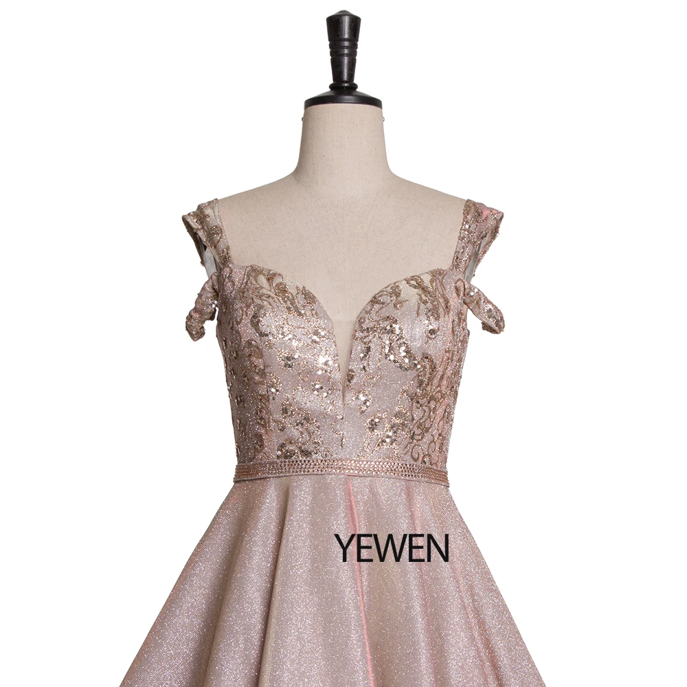 Элегантное платье для выпускного вечера с открытыми плечами 2019 короткое золотое