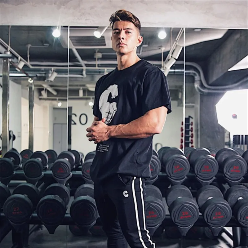 Мужская футболка с короткими рукавами и принтом летняя хлопковая приталенная