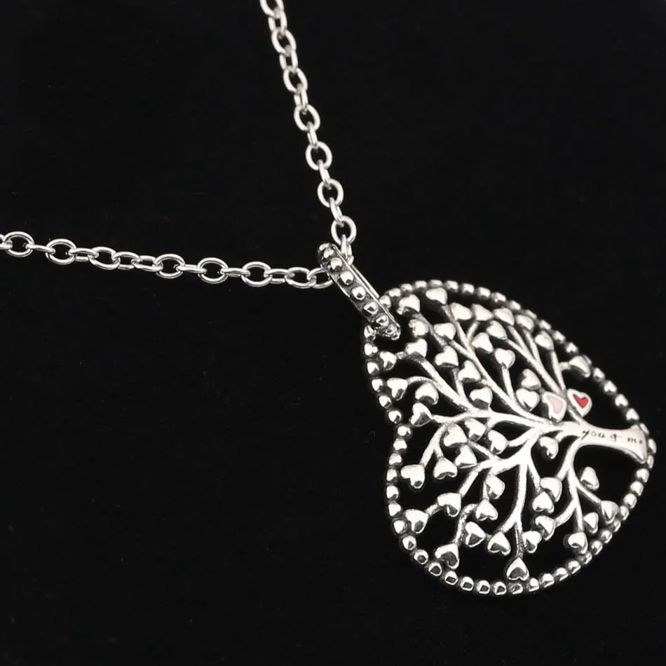 

S925 Heart Necklace For Women Tree of Love Necklace Mixed Enamel Wedding Gift fit Lady Fine Jewelry