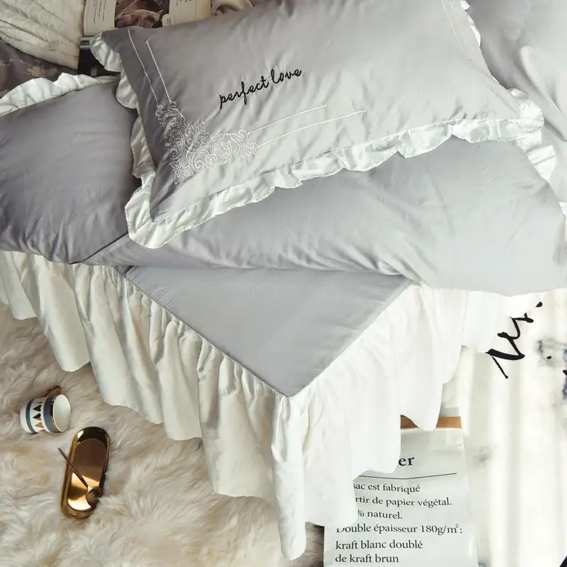 

Pink Blue Princess 2021 cotton Bedding Set Queen King size Girls Floral Bedding Duvet cover bed set Bed Sheet set Pillowcase