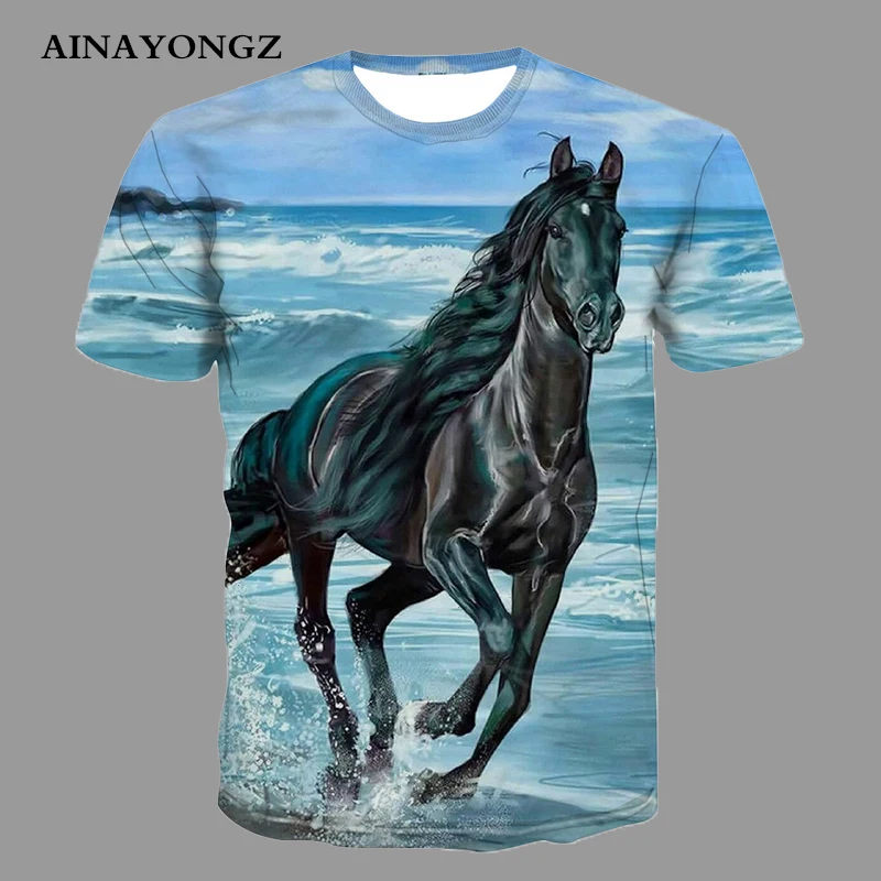 3D Animal Printed T Shirts Trend Men Short Sleeve Tee Tops Sweaty Blood Horse T-shirt Homme Clothes Casual Tshirt Oversize 4XL