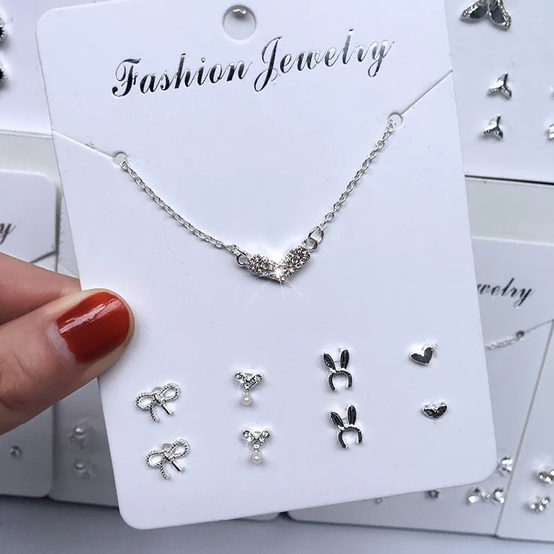 heart-crystal Ins Популярная Корейская версия простого и милого темперамента ожерелье/серьги набор - Окраска металла: heart-crystal