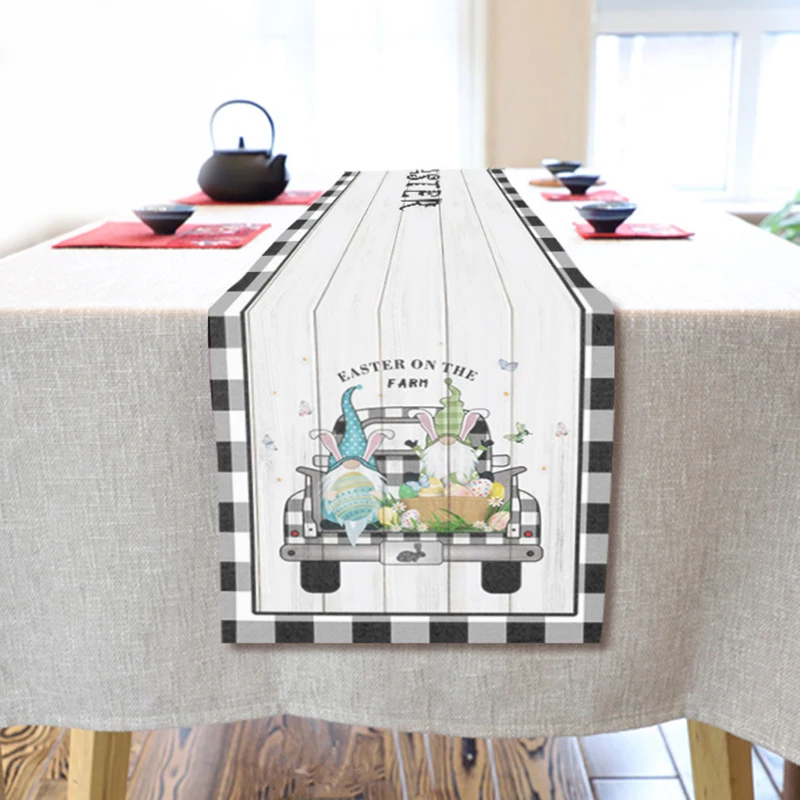 

Happy Easter Bunny Gnome Table Runners Polyester for Easter Table Lace Fabric Tablecloth Covers 178x30cm PLDI889