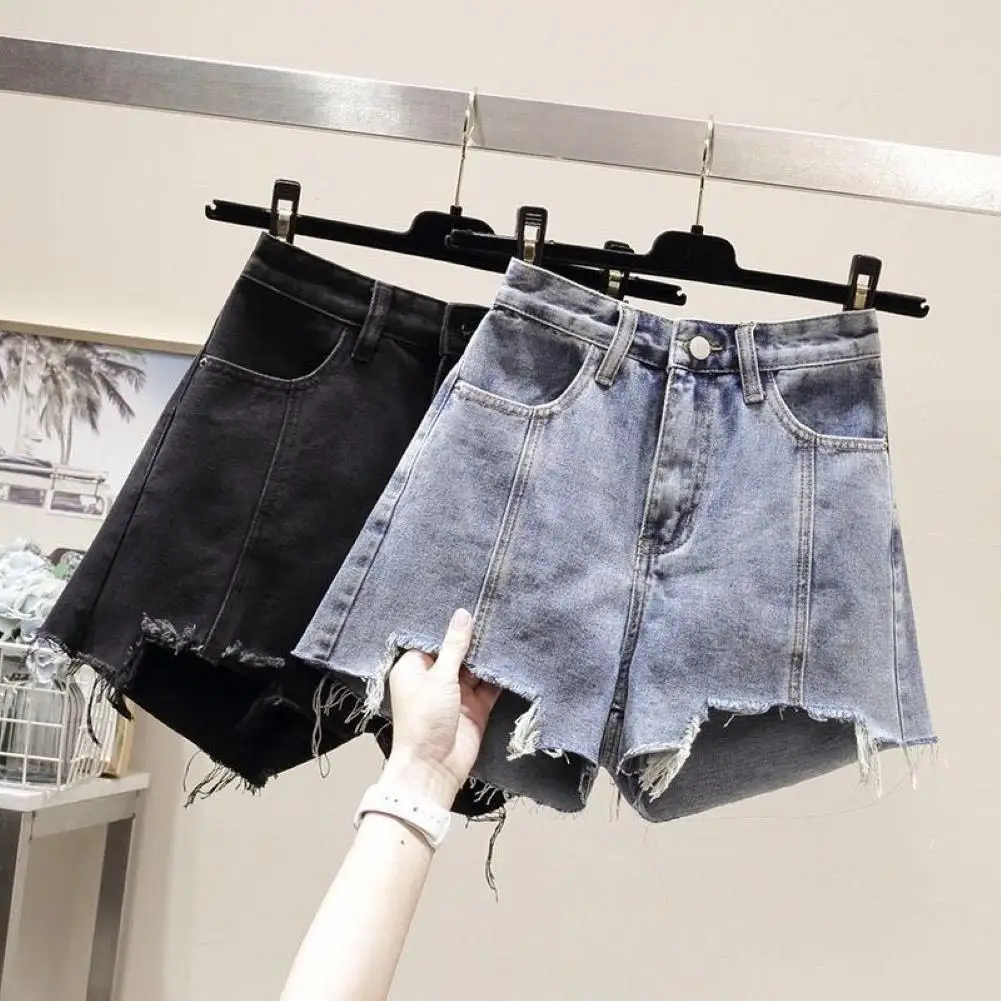 

Fashion Women Hem High Waist Wide Leg Pockets Shorts Denim Jeans Hot Pants