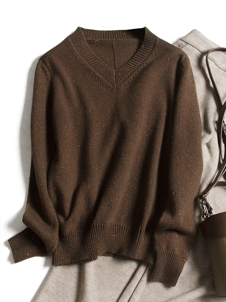 

Womens Sexy V-Neck & Club Knit Pullover Autumn Shiny 78.2% Wool+11.8% Cashmere Women Winter Sweater Clothes