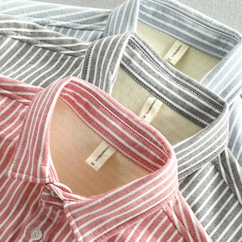 Helisopus 2022 New Autumn Winter Men's Shirt Striped Plus Velvet Fleece Lined Shirt Thick Warm Male Shirt Casual Men Clothing