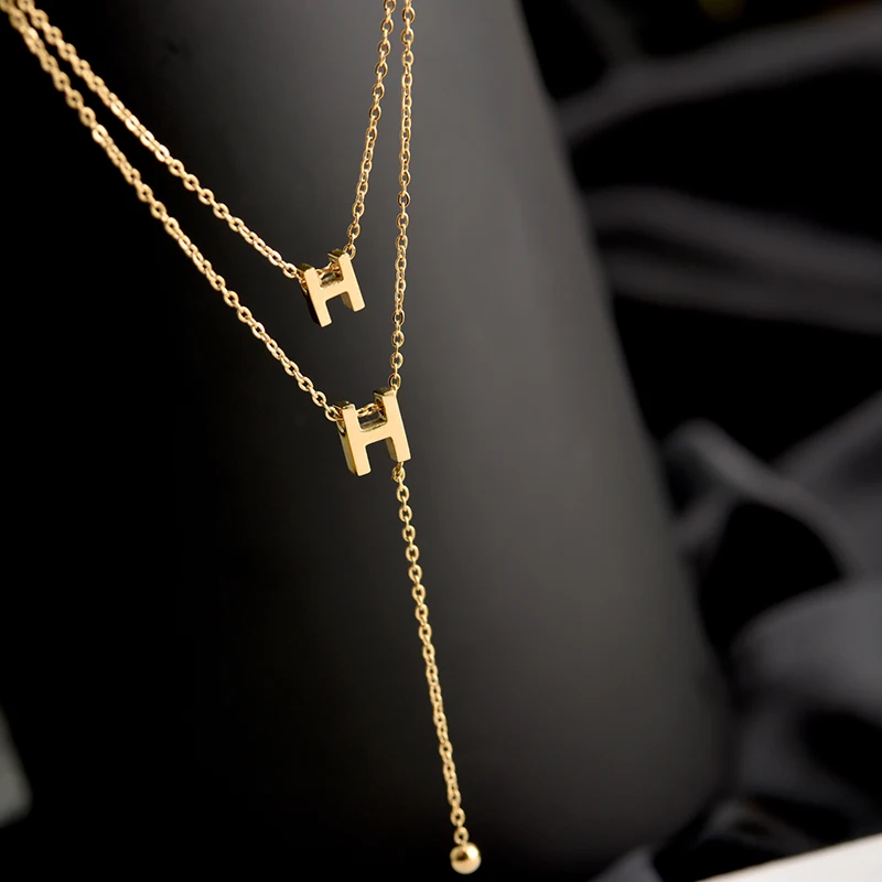 

Kirykle Titanium Steel New Fashion Jewelry 2 Layer H Letters Choker Snake Necklace Gift for Women Girl Chains Choker Necklace