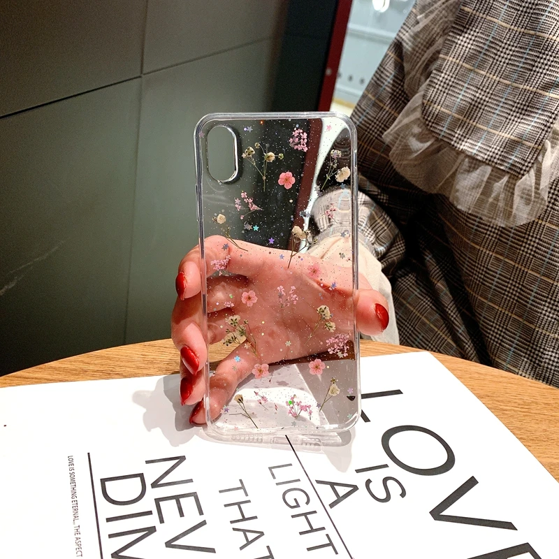 Прозрачный мягкий чехол из ТПУ с настоящими цветами для телефона iPhone 12 11 Pro Max X XS XR