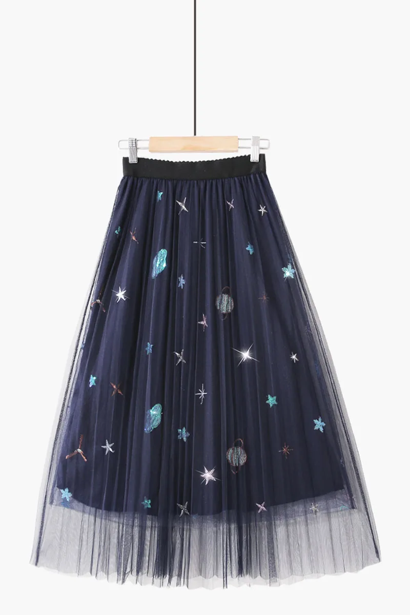 Женская кружевная юбка средней длины винтажная сетчатая элегантная Милая