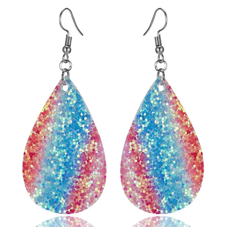 

Hot Sale Punk Style Geometric Water Drop Double-sided Alloy PU Leather Earrings Earrings for Women 2020