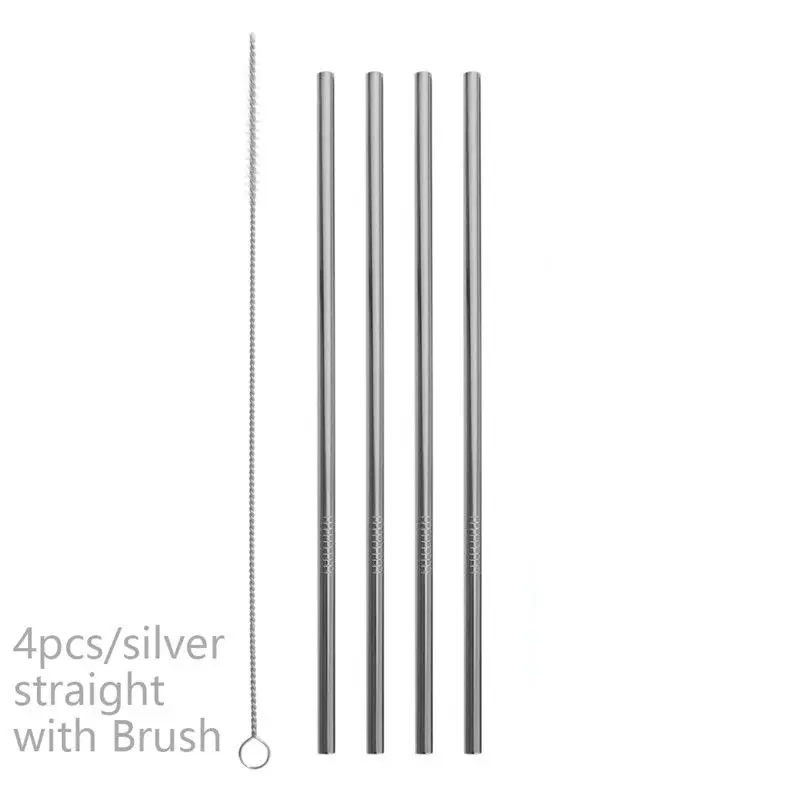 4 Silver Straight 4/8 шт 7 цветов металлическая соломинка из нержавеющей стали для питья в многоразовых соломинках - Цвет: 4 Silver Straight