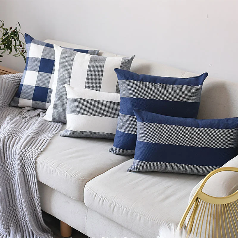 

30*50cm Linen Cotton Pillowcover Striped Grid Throw Cushion Cover Living Room Decoration Sofa Bed Office Waist Pillowcase 40814