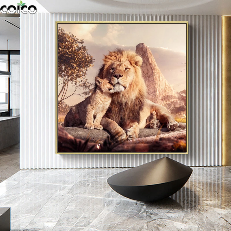 

Two Lions Poster Art Wall Home Decor Canvas Painting Big Size Square Animal Print Picture Home Decorative Painting for Office