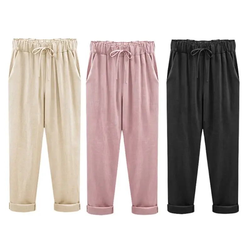 Женские укороченные брюки до щиколотки с манжетами больших размеров однотонные