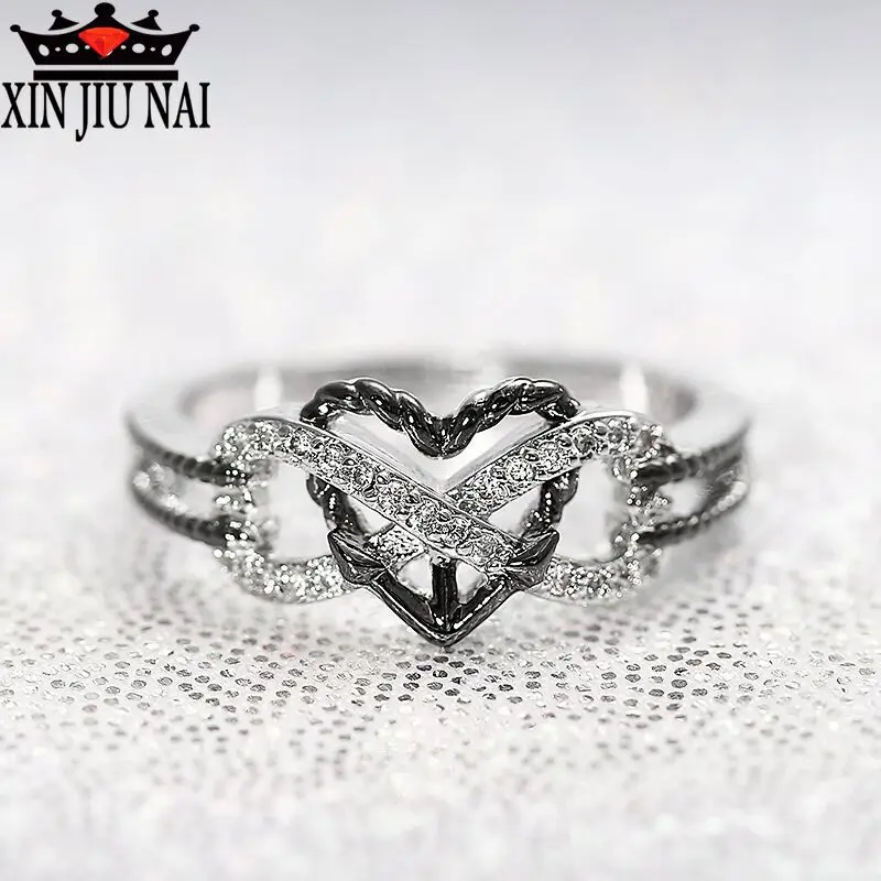 2 цвета розовое золото/Черное золото сладкий стиль сердце тренд Бесконечная