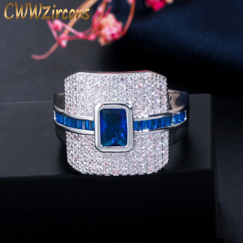 Cwwzircon шикарные темно синие фианиты женские большие кольца для помолвки