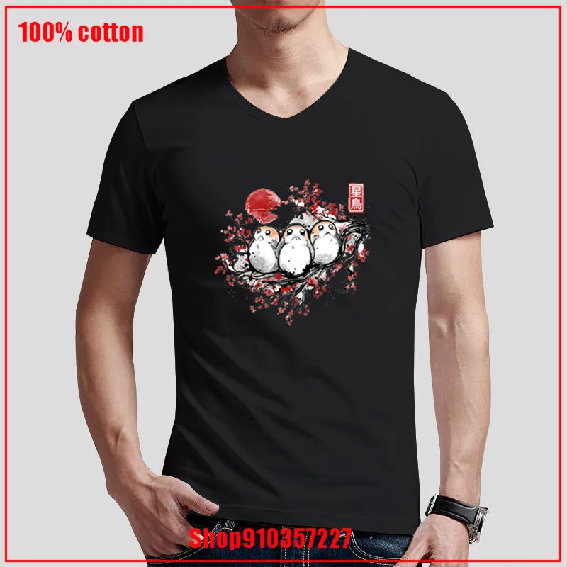 Starbird Porg jedi force kawaii kanji разные цвета парные футболки с v-образным вырезом удобные и