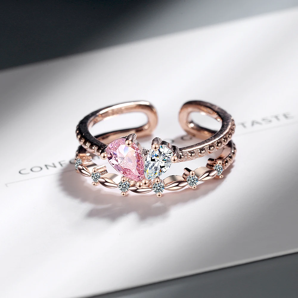 FLSCDYED милое женское маленькое кольцо с розовым сердцем из серебра 925 пробы модные