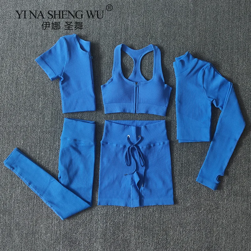 

Seamless Yoga Set Zipper Sexy Bra High Waist Drawstring Leggings Sportwear Women Set Workout Clothes For Women Fitness Gym Pants