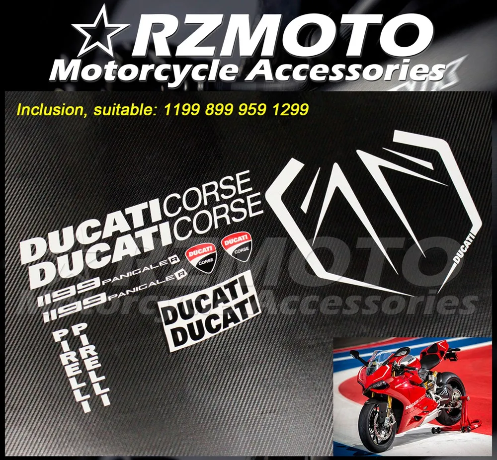 Пригодный для поездок на мотоцикле DUCATI 899 1199 959 1299 R S PANIGALE поездок на мотоцикле DUCATI CORSE мотоцикл наклейкой с лого деколью Pad обтекатель цветное DIY RZMOTO