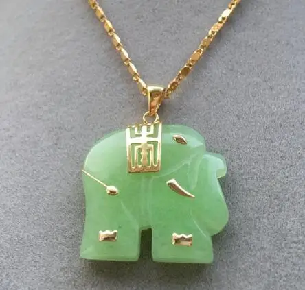 

Asian NATURAL green jade Elephant Pendant Necklace