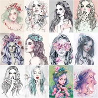 5d diy diamond painting full drill brief strokes girl with long curly hair mosaic rhinestones cross stitch kit home decor gift