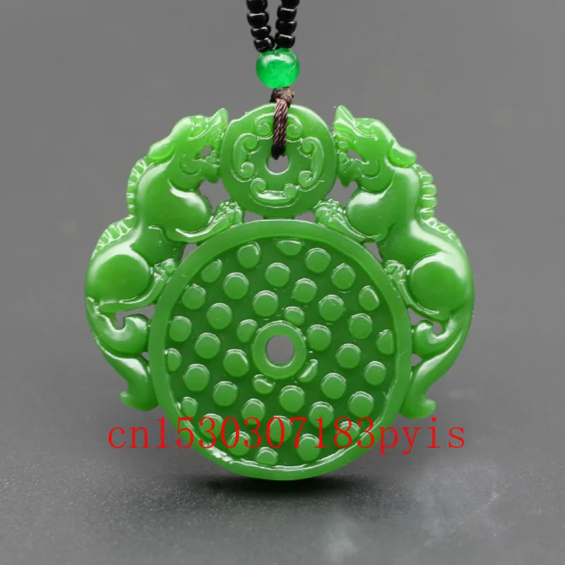 Китайский кулон из натурального зеленого нефрита Pixiu ожерелье двустороннее с