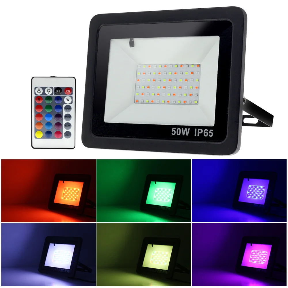 

Hot sale LED colorful projection lamp 16 colors RGB remote control dimming flood light 50W 100W waterproof show off stage lighti