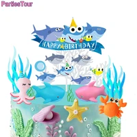shark birthday cake topper cupcake toppers shark theme party supplies kids birthday party supplies shark cake decor ornaments