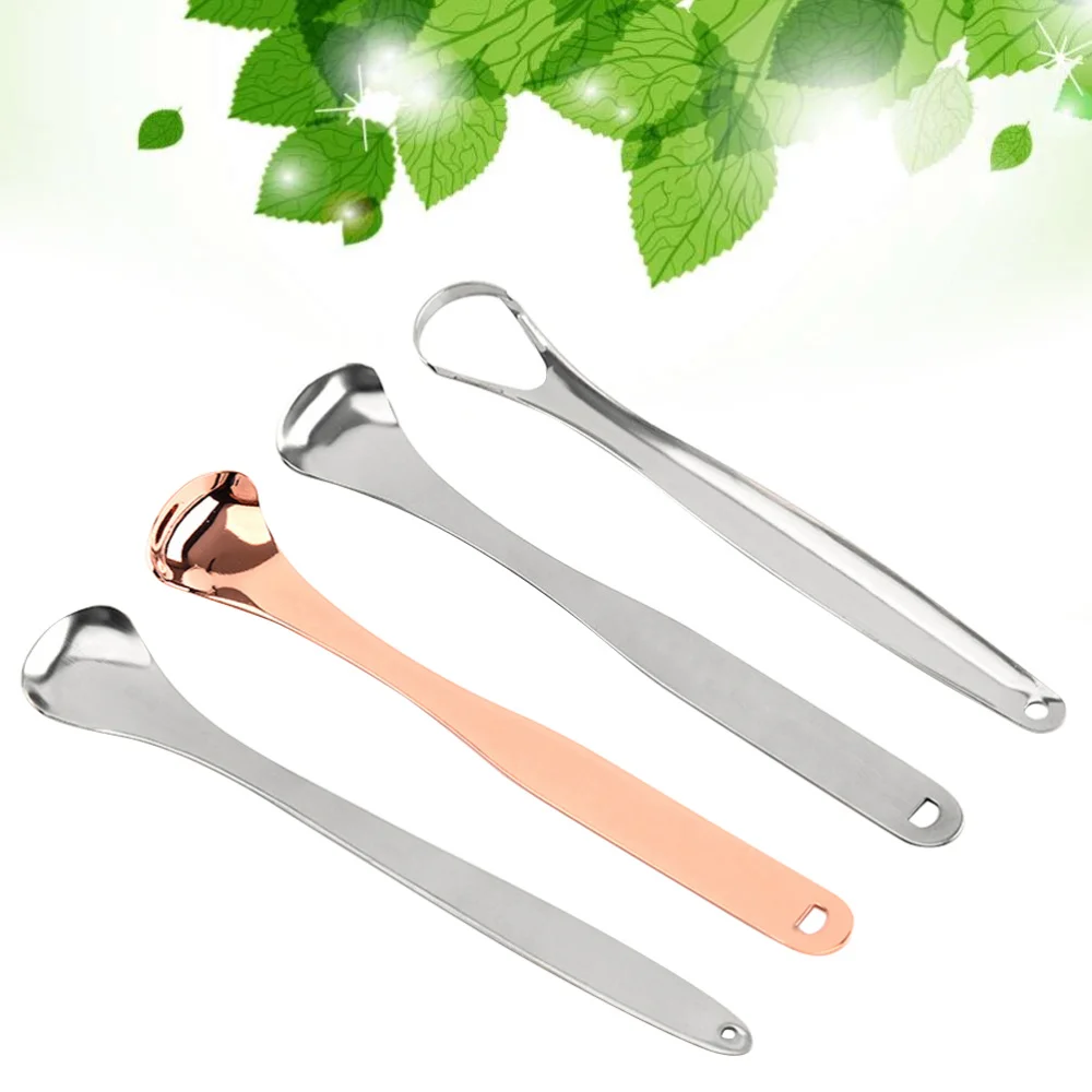 

4pcs Stainless Steel Tongue Scrapers Coated Tongue Brushes Portable Tongue Cleaner Oral Care Cleaning Supplies