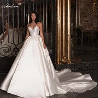 alonlivn exquisite satin off the shoulder ball gown wedding dress court train sweetheart princess bridal skirt