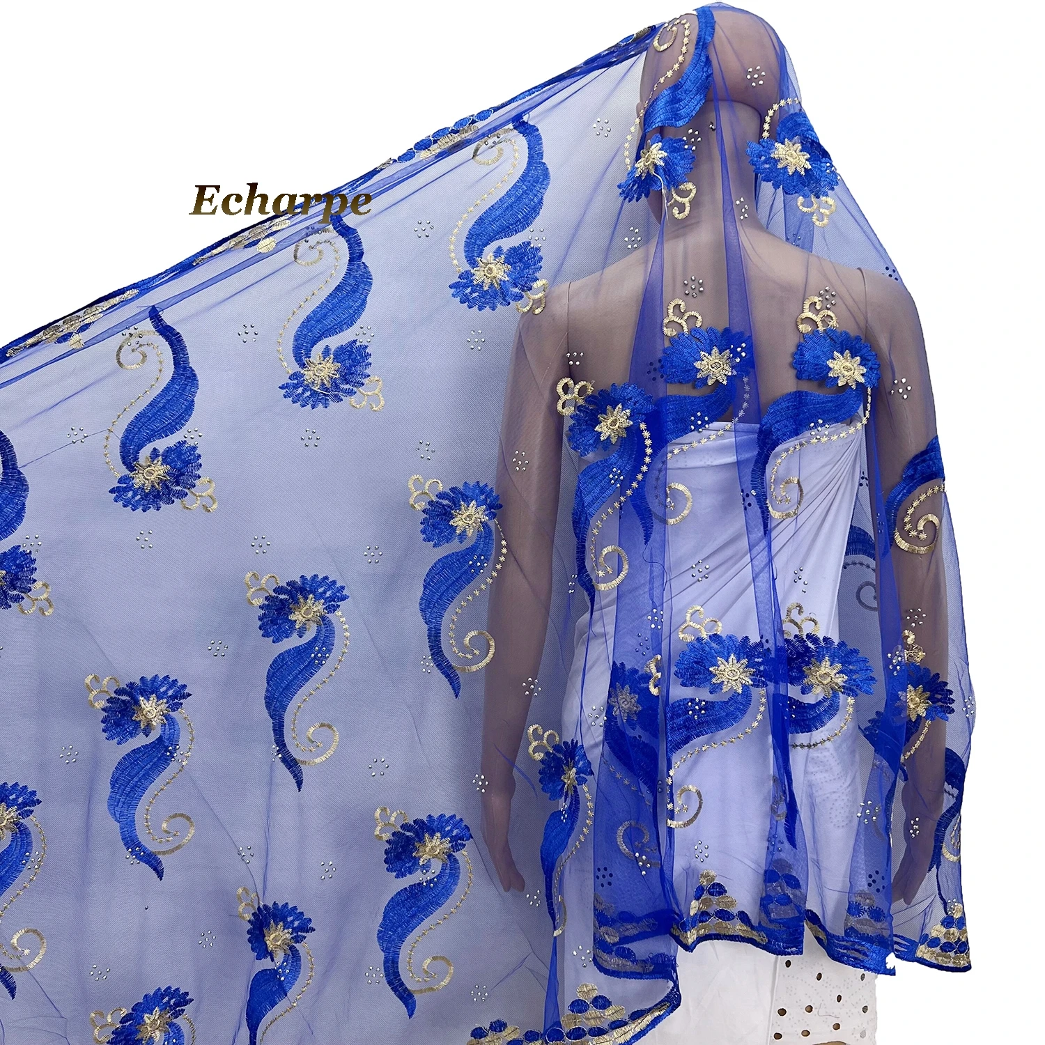 

2022 New African Islamic Women Scarf Fashion Pashmina Turban Pray Net Embroidered Shawl Wrap Muslim Party Hijab for Lady ES140