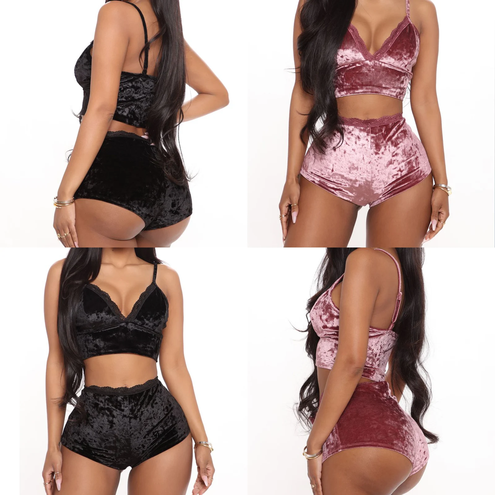 Комплект женского нижнего белья из 2 предметов бархатный однотонный укороченный