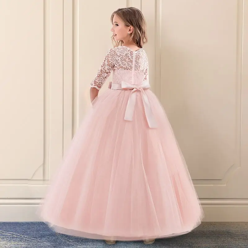 

4-14 Years Girls Wedding Tulle Lace Girl Dress Infantil Fancy Princess Events Costume Kids Party Ceremony Children Clothing