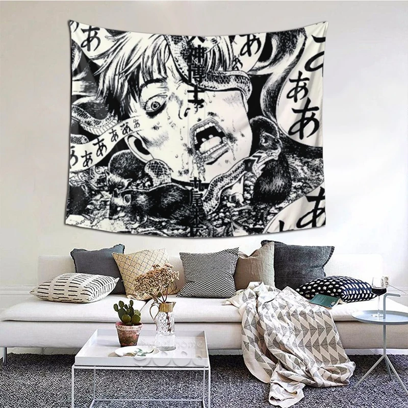 

FFO Junji Ito Tapestries Japanese Anime Horror Tapestry Witchcraft Supplies Large Beach Fabric