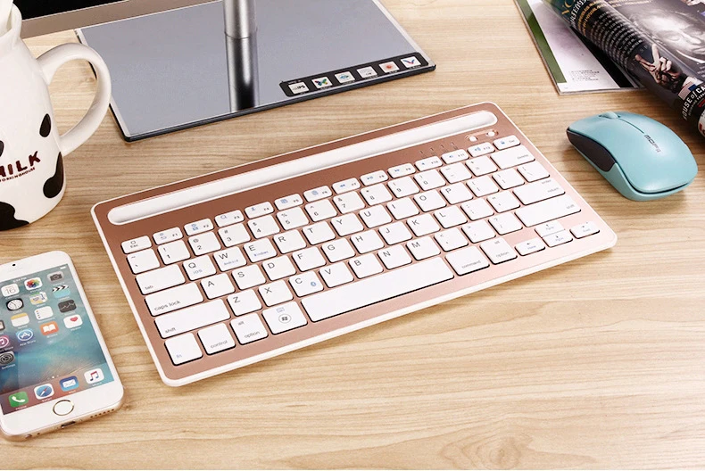Rose Gold Портативная Беспроводная Bluetooth клавиатура мини планшет клавиатура для iPad 2/3/4 Air 1 2 Новинка Pro 9,7 дюймов Mini 1 2 3 4 5 подставка - Цвет: Rose Gold