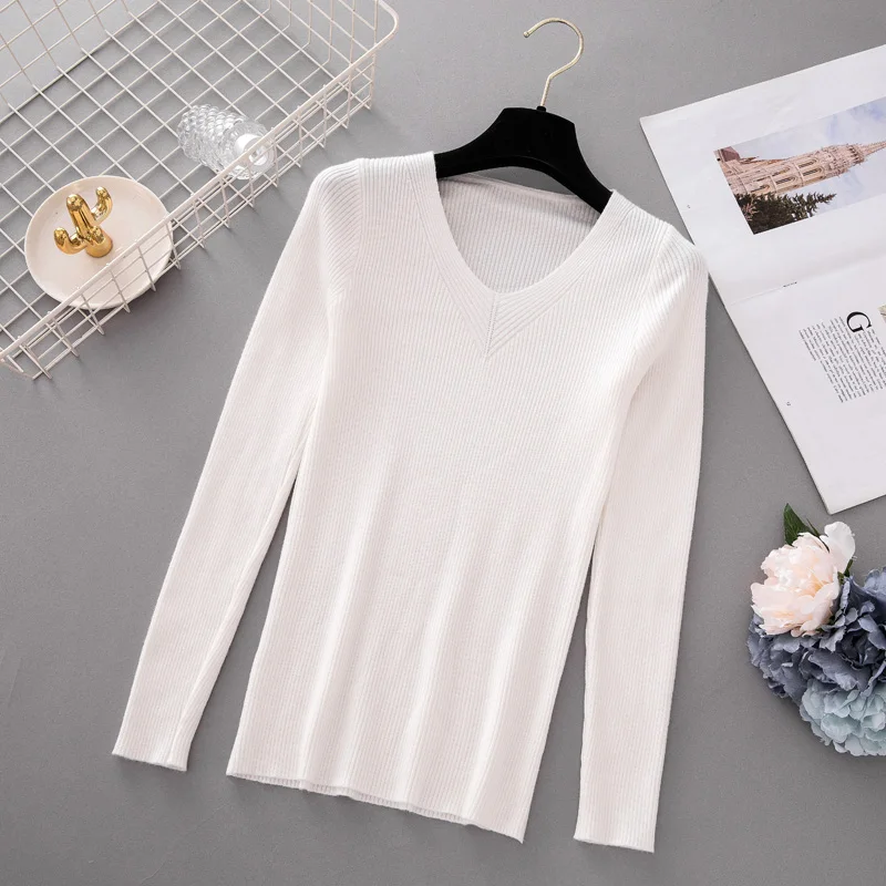 Осенний пуловер женский свитер с v-образным вырезом вязаный джемпер женские