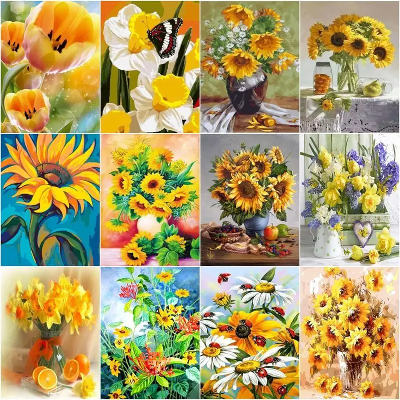 

CHENISTORY Painting By Numbers Yellow Flower Drawing On Canvas Handpainted Painting Art Gift Diy Sunflowers Kits Home Decor