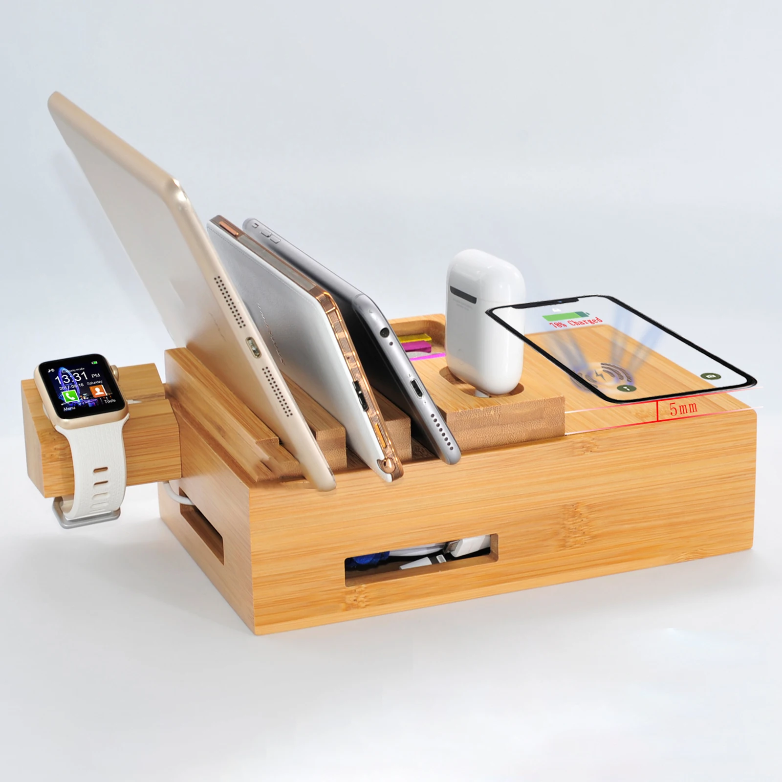 Деревянный держатель из бамбука для часов с 6 USB-портами зарядки | Электроника