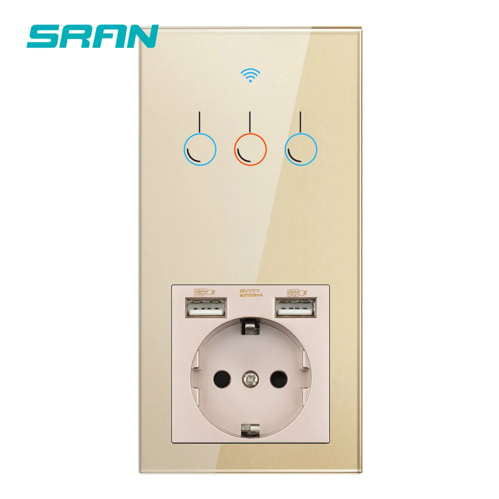Беспроводной выключатель SRAN розетка с usb вертикальная установка панель из